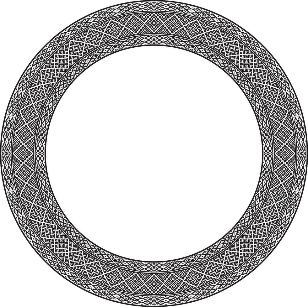 round monochrome seamless Belarusian national ornament. Ethnic endless circle black border, Slavic peoples frame. vector