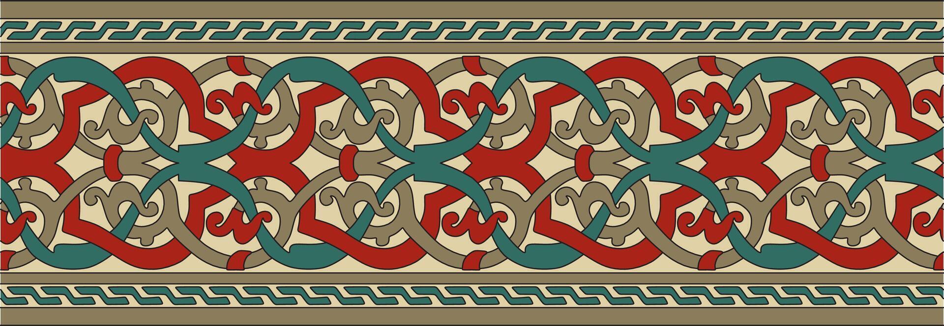 colored seamless oriental national ornament. Endless ethnic floral border, arab peoples frame. Persian painting. vector