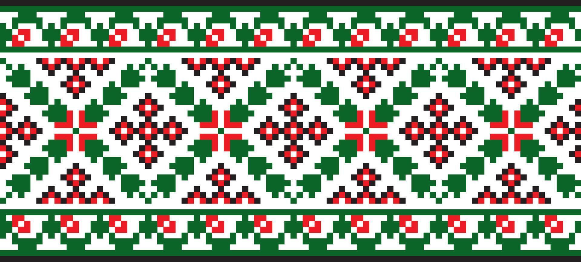 de colores sin costura ucranio nacional ornamento, bordado. interminable étnico floral borde, eslavo pueblos marco. rojo cruzar puntada. vector