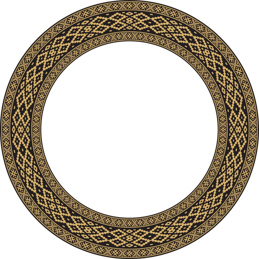 golden round belarusian national ornament frame. Ethnic pattern circle of Slavic peoples, Russian, Ukrainian, Serb, Pole, Bulgarian. Cross stitch template vector