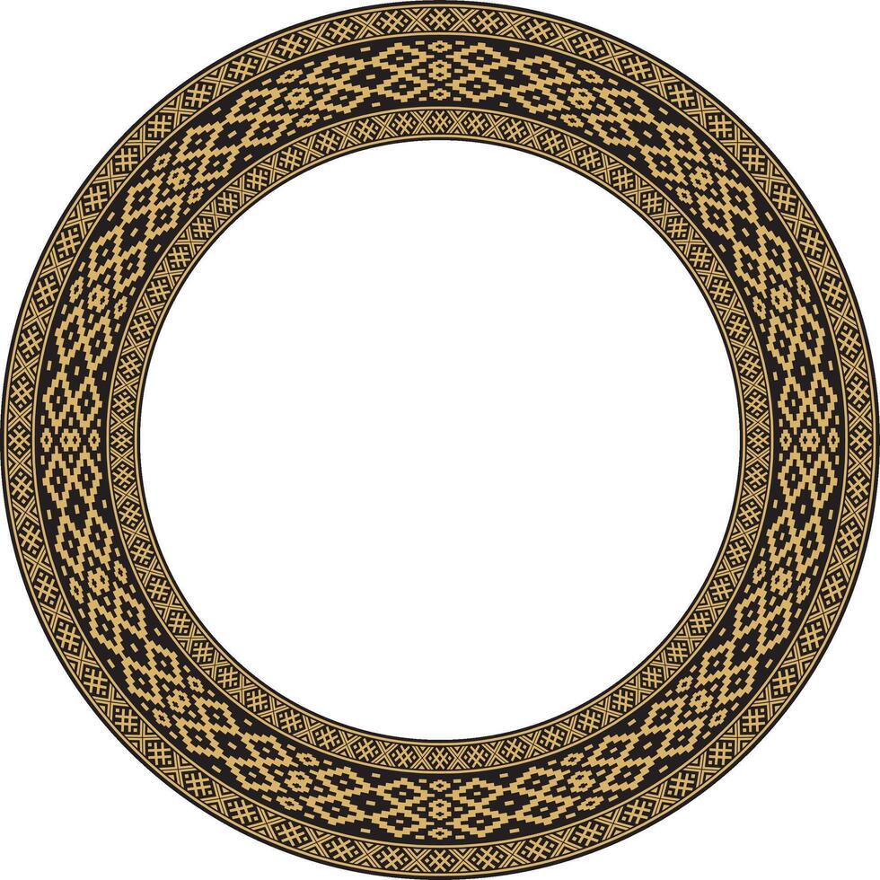 golden round belarusian national ornament frame. Ethnic pattern circle of Slavic peoples, Russian, Ukrainian, Serb, Pole, Bulgarian. Cross stitch template vector