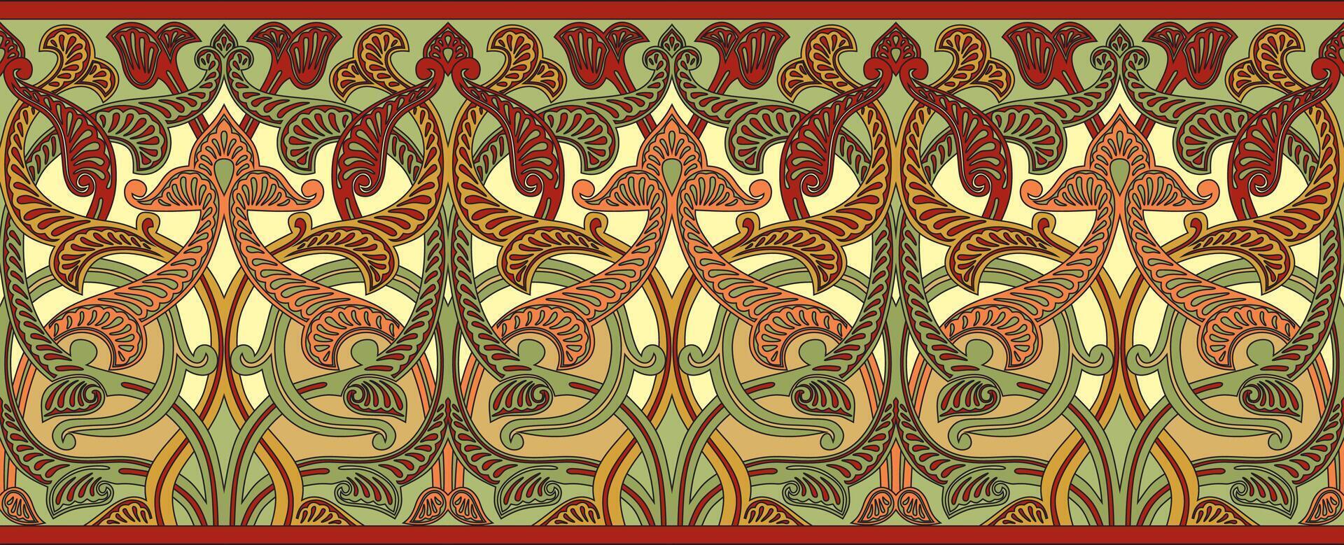 seamless colored gold arabic national ornament, border, frame. Endless vegetable Pattern of eastern peoples of Asia, Africa, Persia, Iran, Iraq. vector