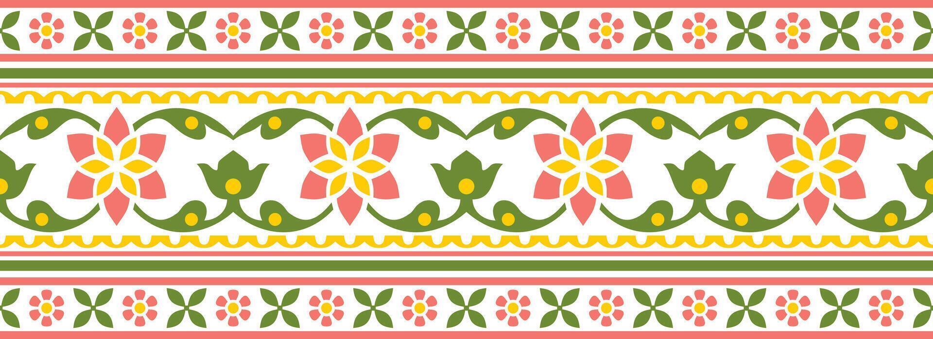 seamless colorful Indian national ornament. Ethnic endless plant border. Flowers frame. Poppies and leaves vector