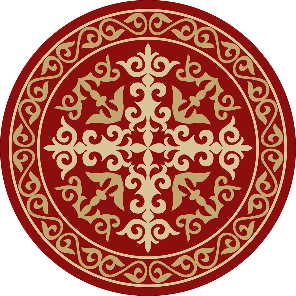 rojo redondo kazakh ornamento Shanyrak. circulo en el techo de el yurta patrones de el pueblos de el genial estepa. asiático frontera en un círculo. Mongolia, kalmukia, bashkiria, buriatia, Kirguistán. vector
