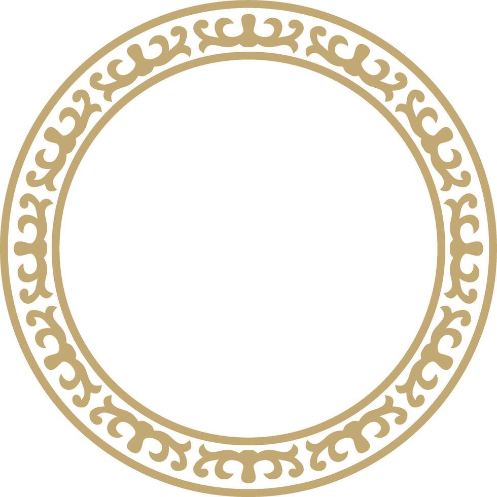 golden round Kazakh national ornament. Ethnic pattern of the peoples of the Great Steppe, Mongols, Kyrgyz, Kalmyks, Buryats. circle, frame border vector