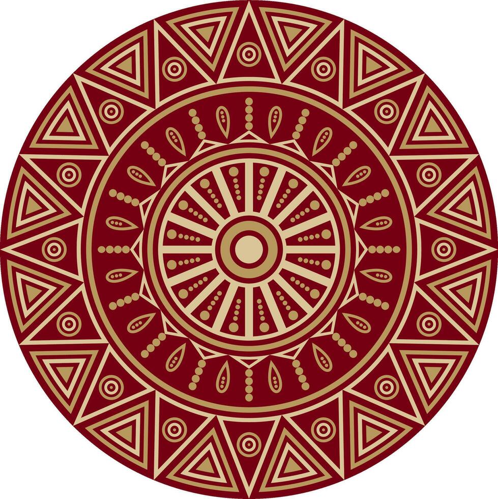 Native American round red and black pattern. Geometric shapes in a circle. National ornament of the peoples of America, Maya, Aztecs, Incas vector