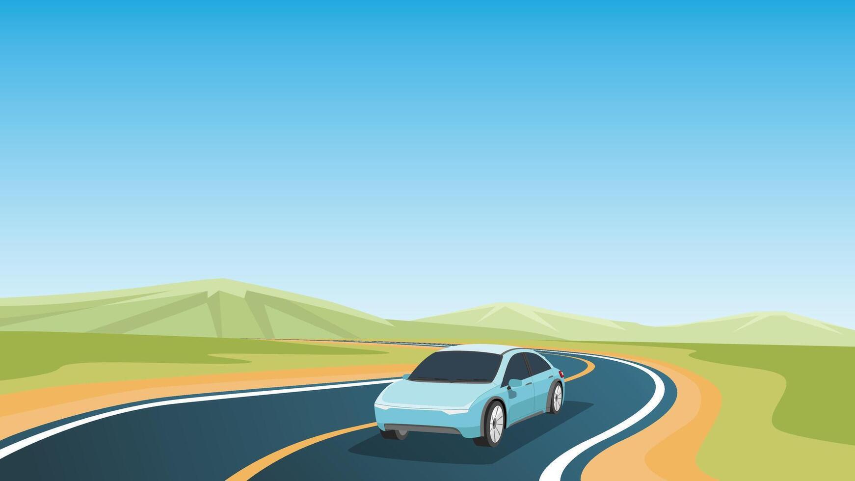 Luxury cars driving electric train structures on curved asphalt roads. vector