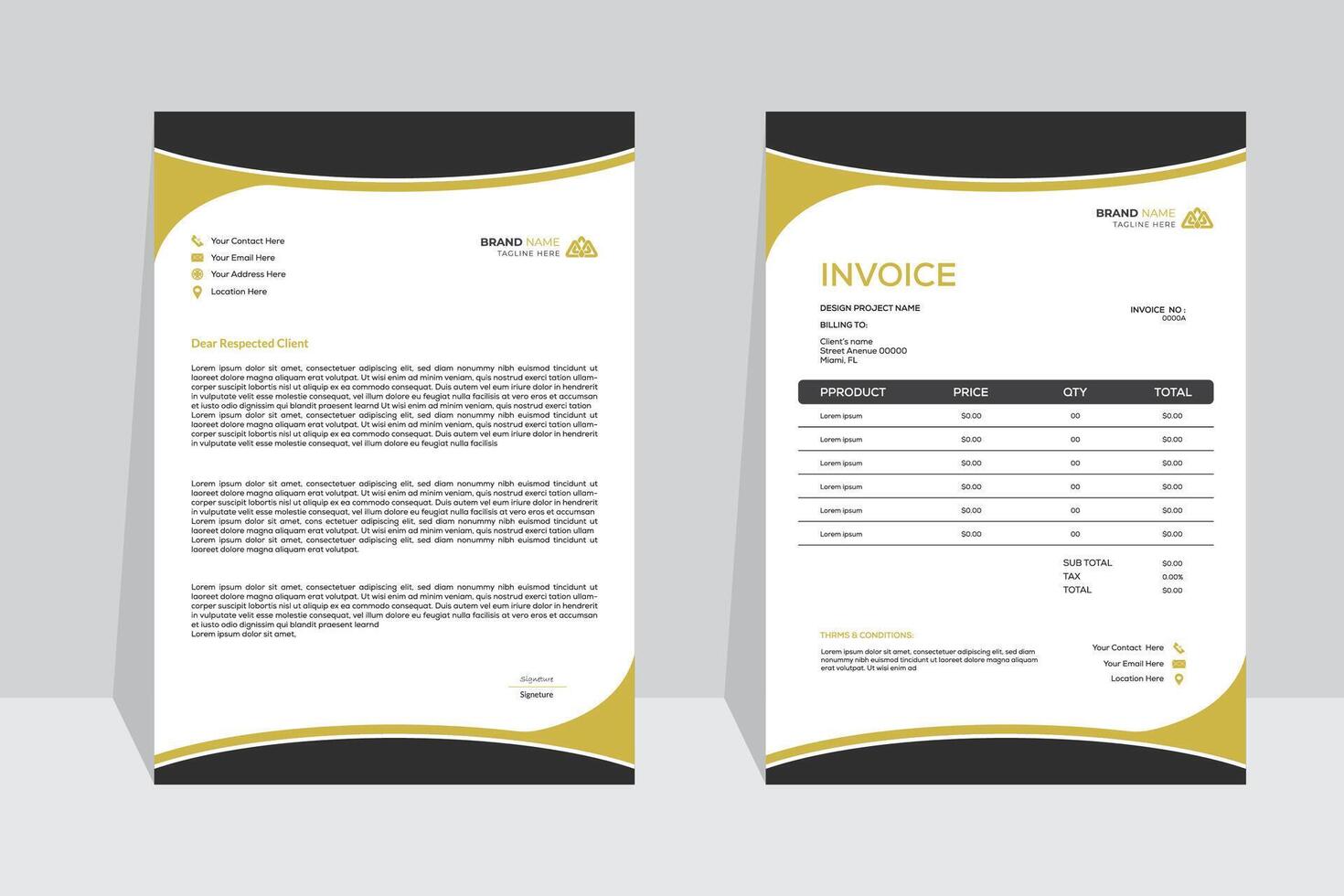 Modern Corporate bundle set with letterhead and invoice. vector