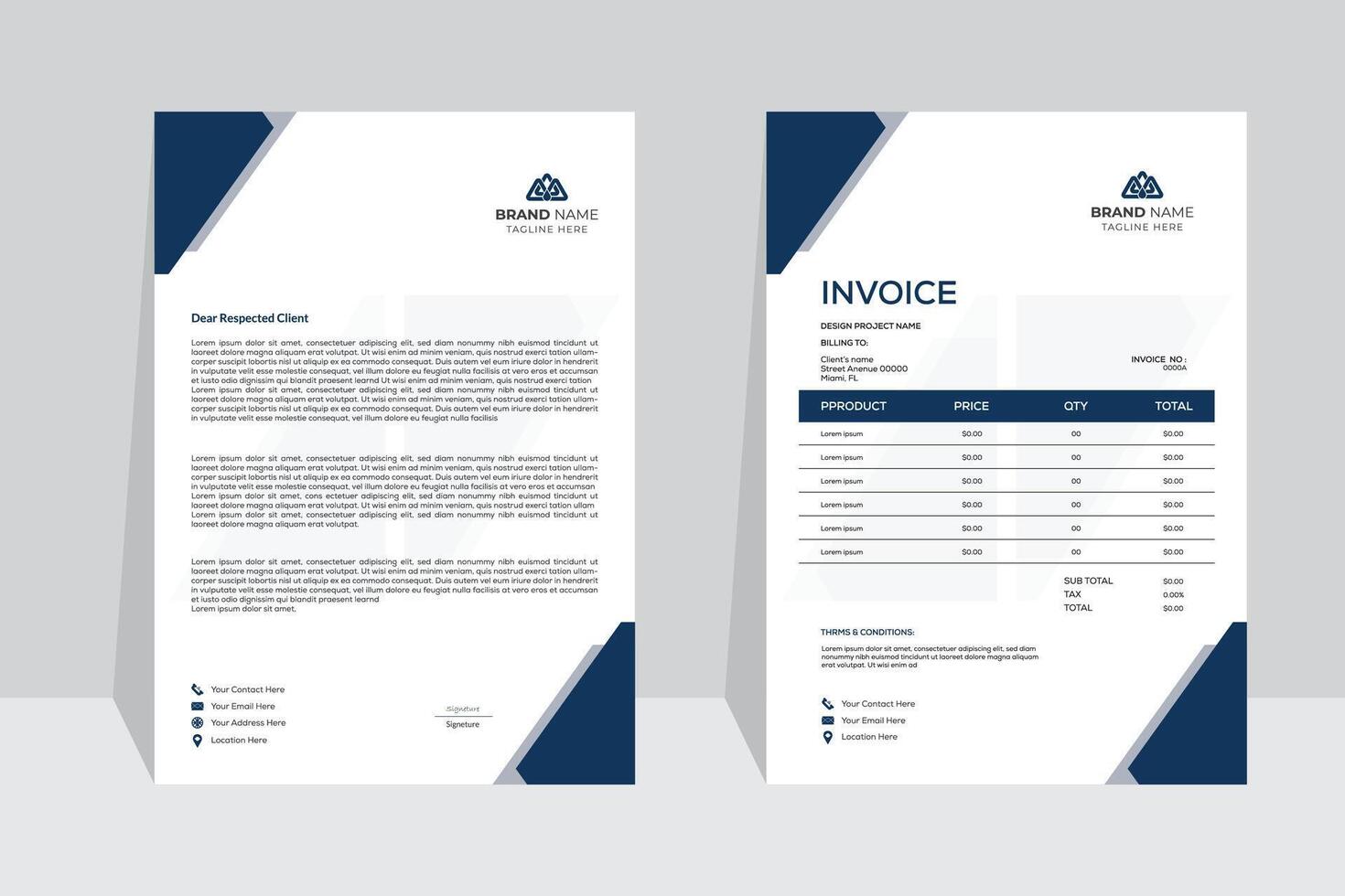 A simple and creative invoice letterhead design for corporate business. vector