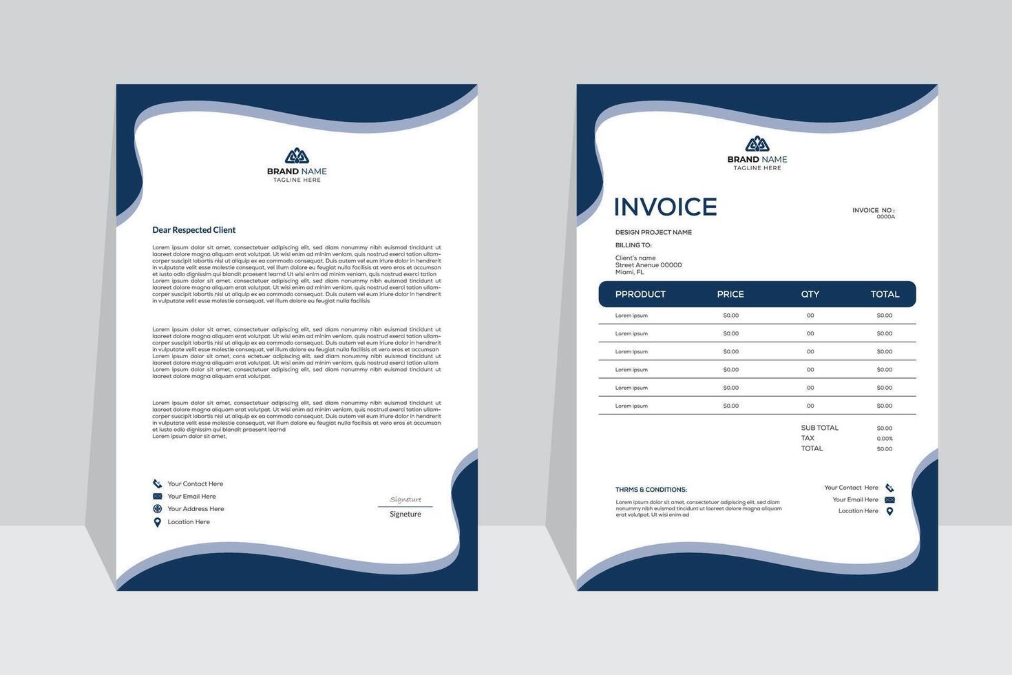 Modern abstract letterhead and invoice design, Business style letterhead and invoice bundle set of your corporate project design. vector