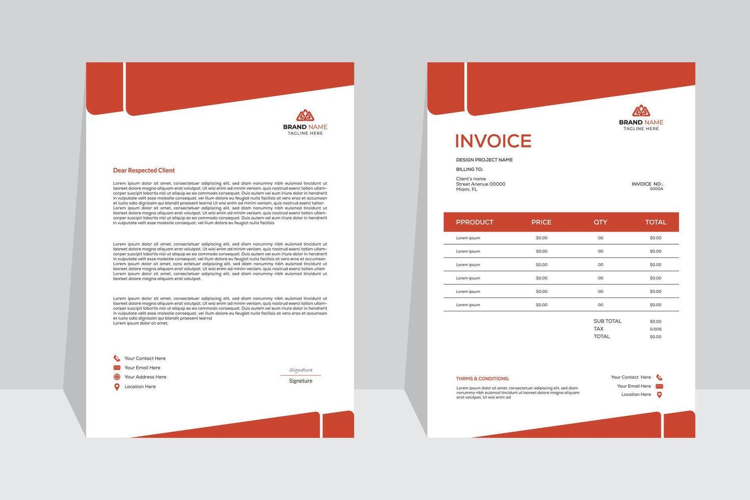 Corporate Letterhead and Invoice bundle set. Unique Shapes and Template. Editable Letterhead And Invoice Design. vector