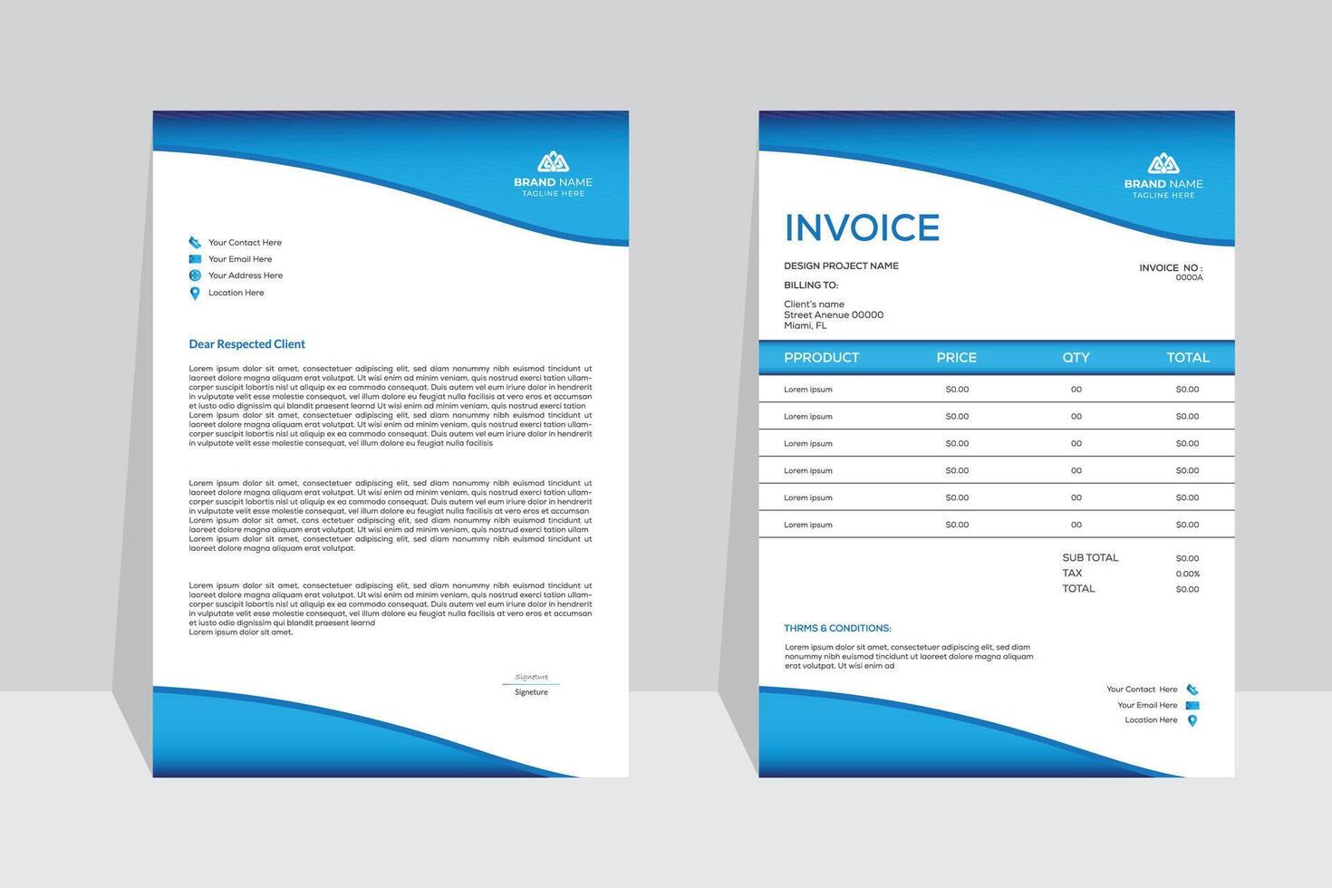 For business Branding identity design letterhead and invoice template. vector