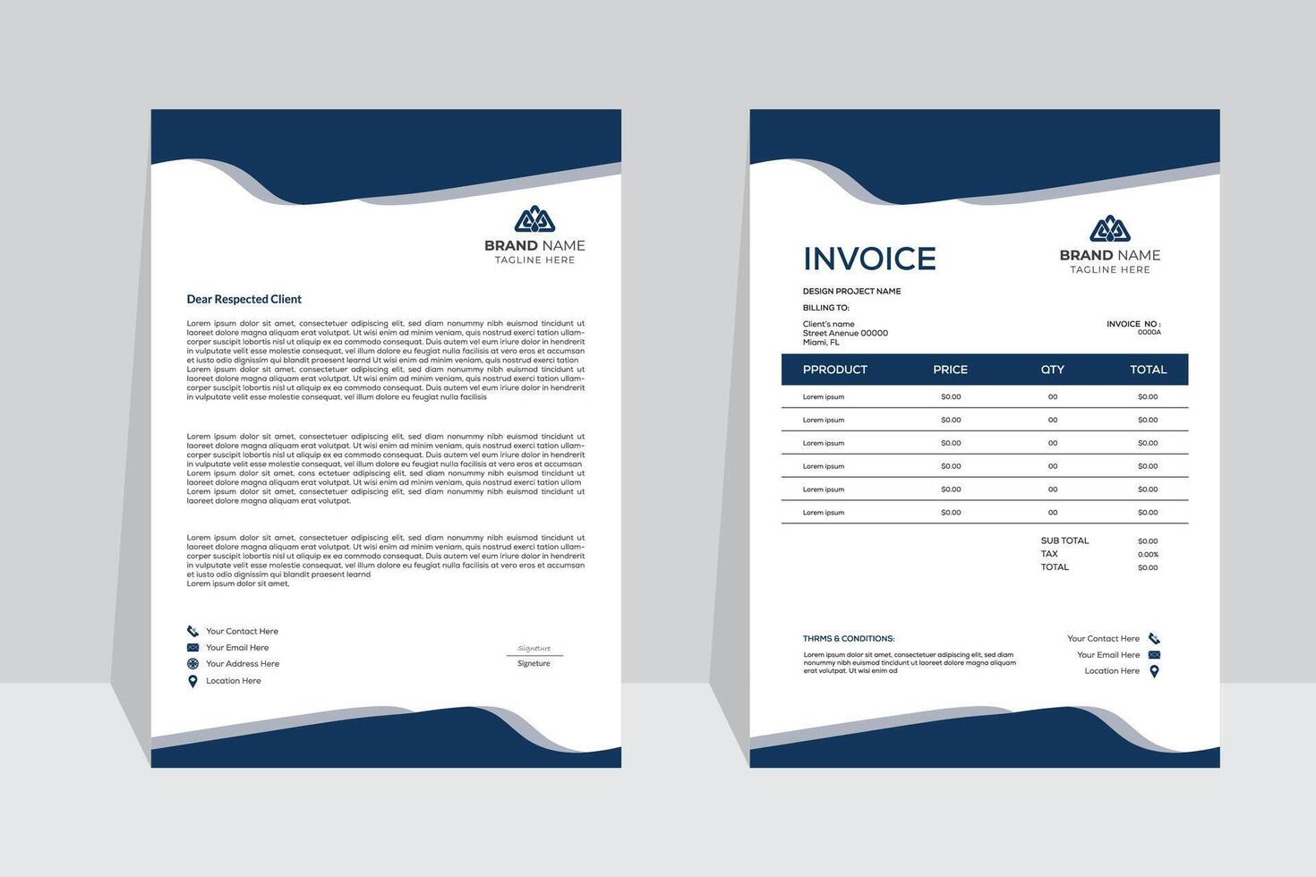 Corporate business branding identity stationery design, Business style letterhead and invoice bundle set of your corporate project design. vector