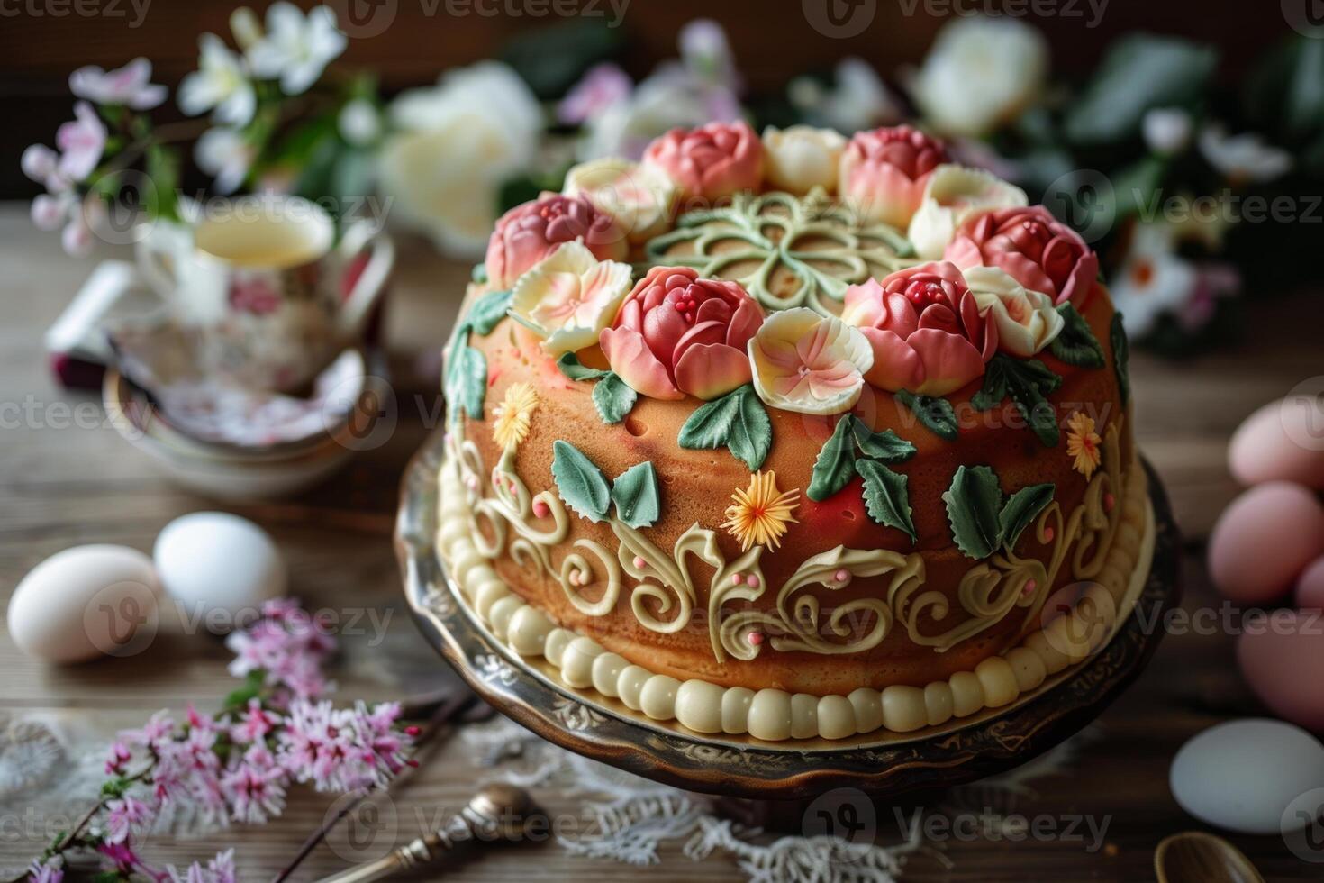 colourful decorated easter cakes photo