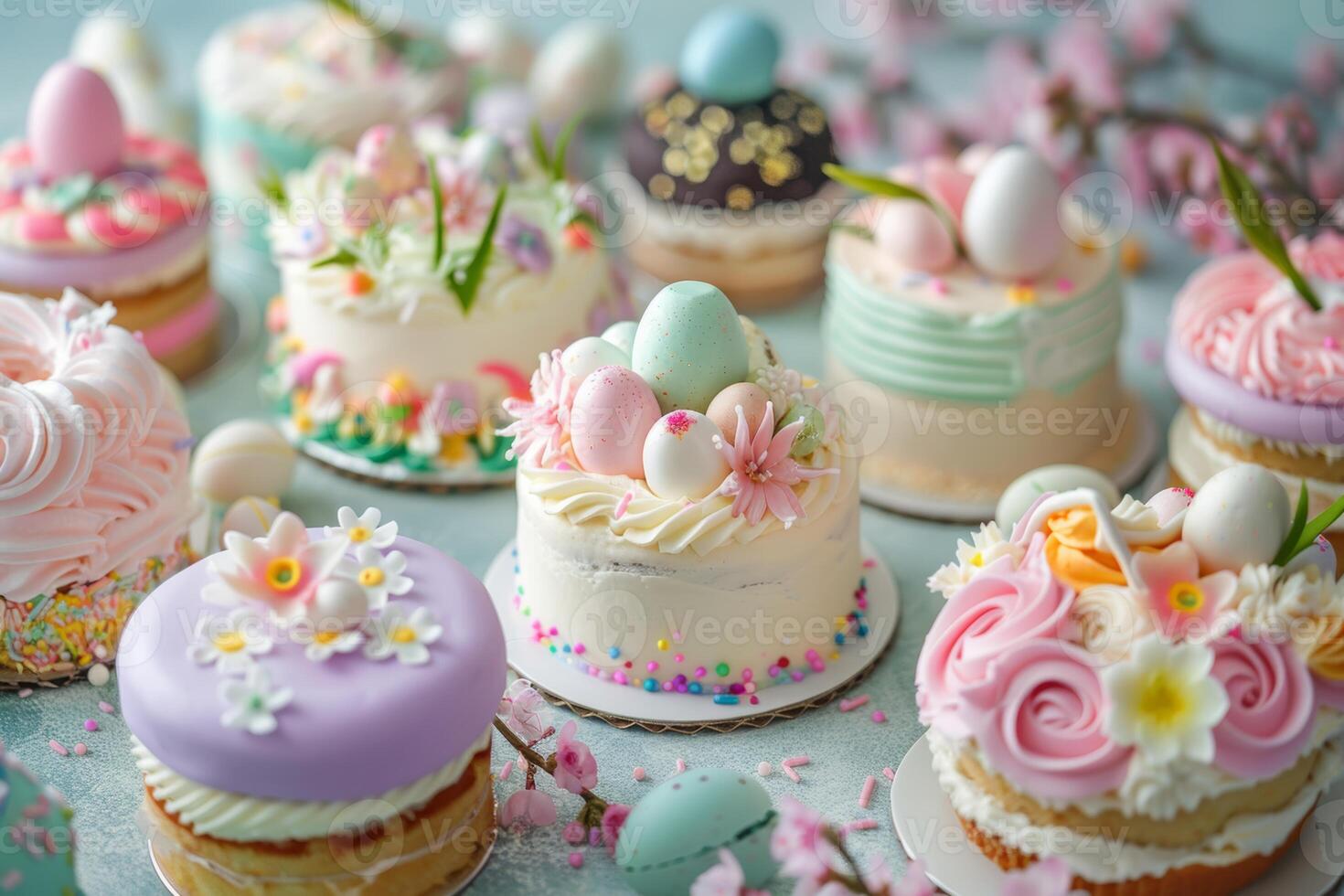 colourful decorated easter cakes photo