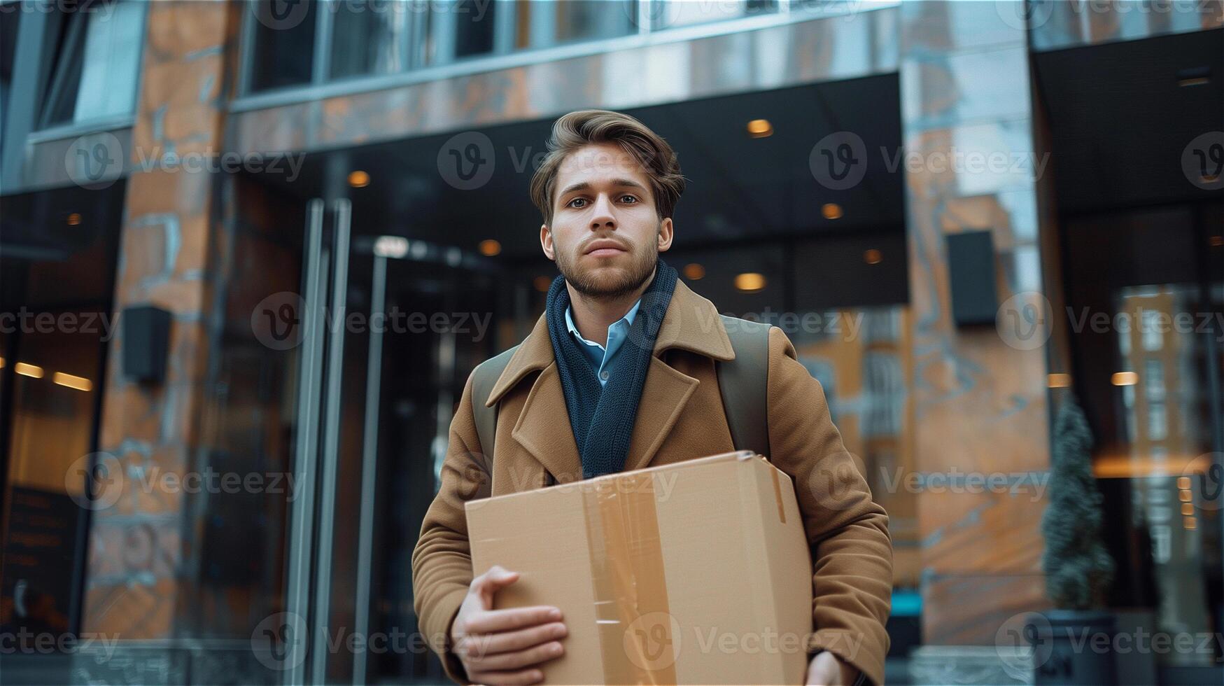 Sad young businessman fired from job photo