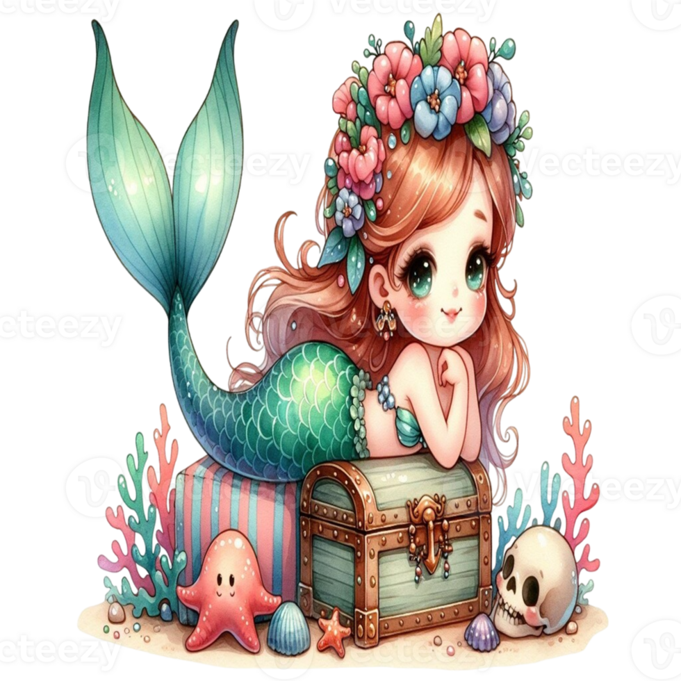 aigenerated mermaid sitting on a chest png