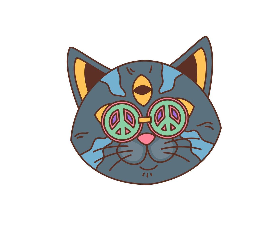 Cartoon retro cat groovy character, funky kitten vector