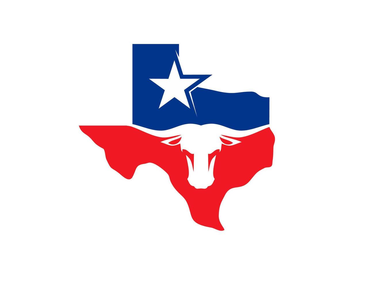 Texas Longhorn estado mapa, bandera y americano estrella vector