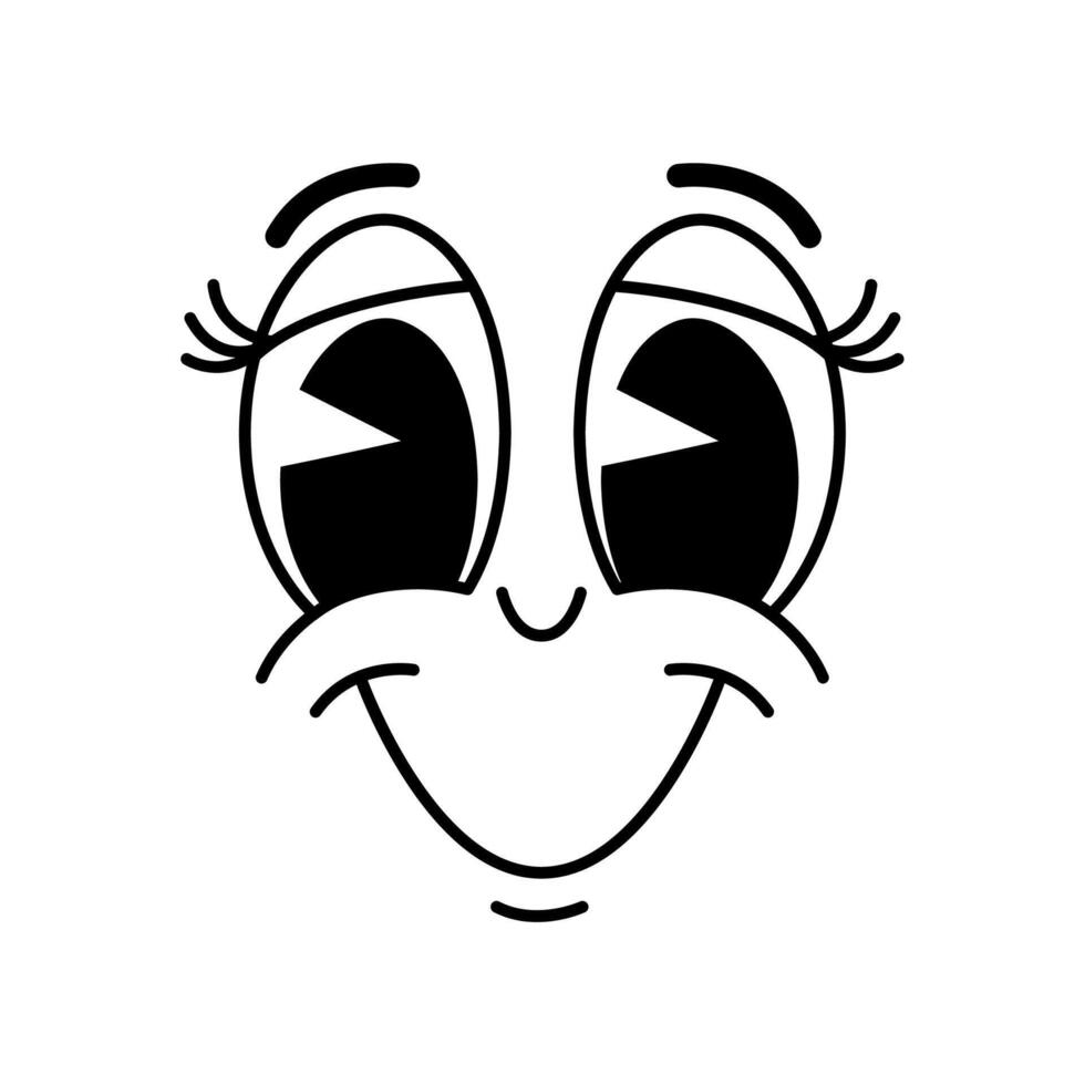 Cartoon funny smiling comic groovy face emotion vector