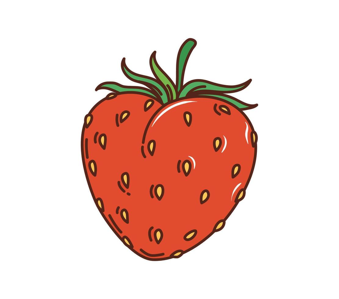 Cartoon retro groovy hippie love strawberry heart vector