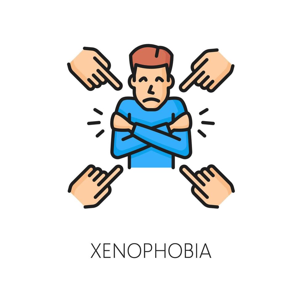 Human phobia icon, xenophobia or fear of people vector