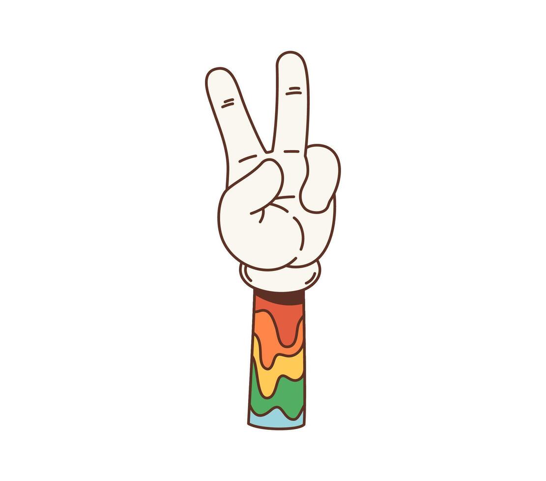 Peace gesture groovy cartoon retro hippie symbol vector