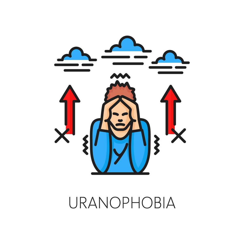 Uranophobia phobia or anxiety problem line icon vector