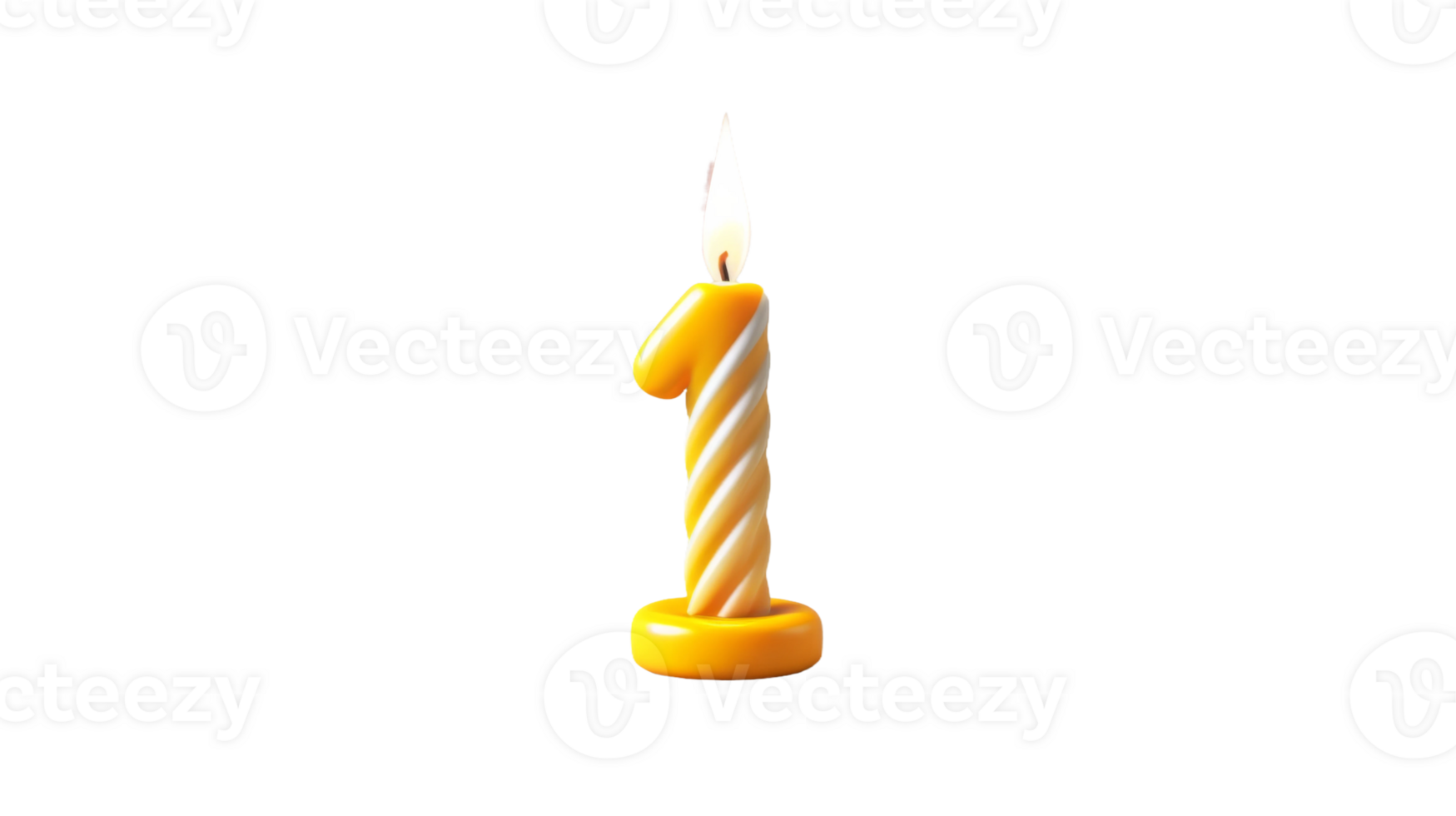 One-Year Celebration with Yellow Candle on Transparent Background, Format png