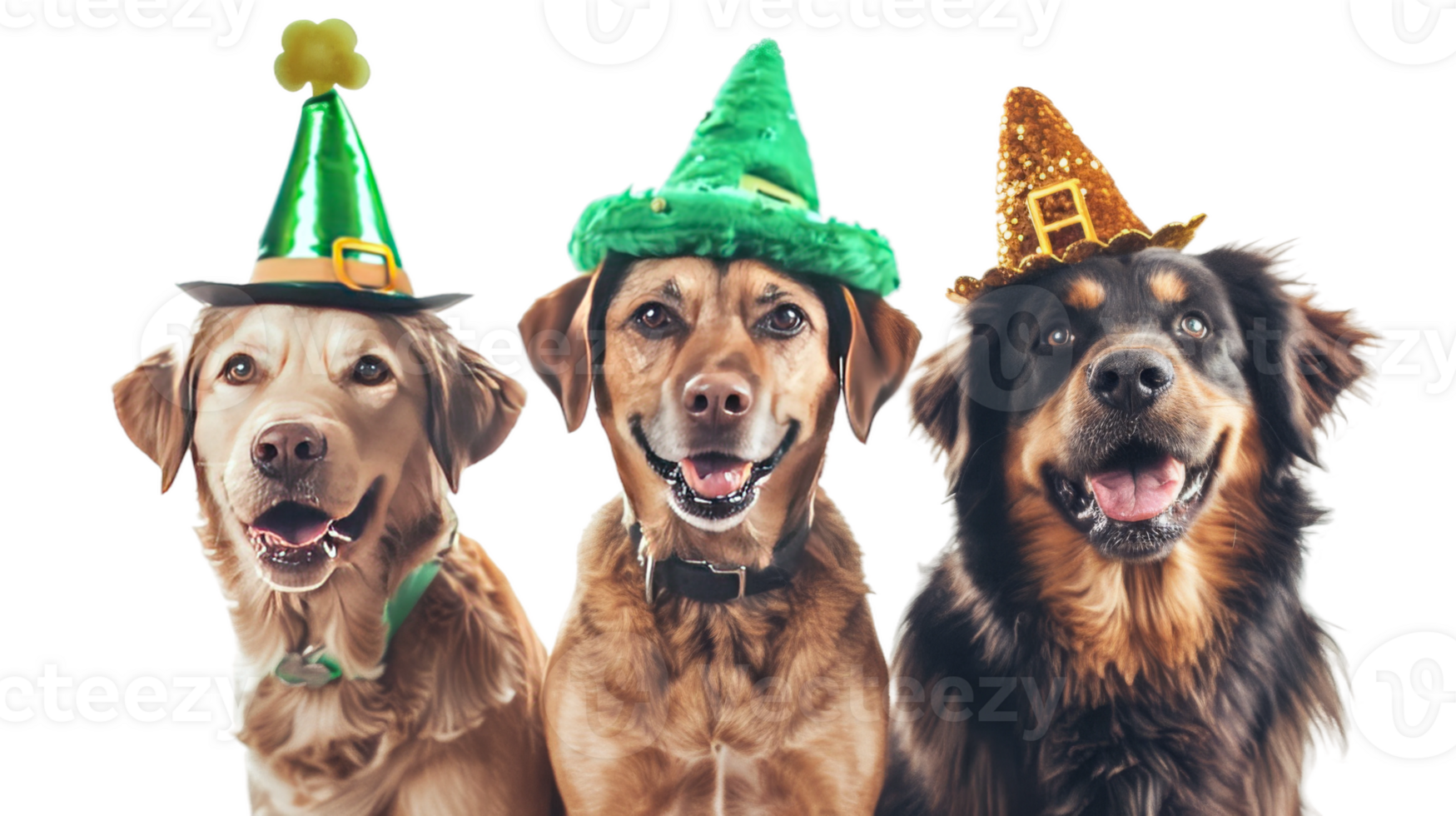 Cute dogs with leprechaun hats isolated on the transparent background, Format png