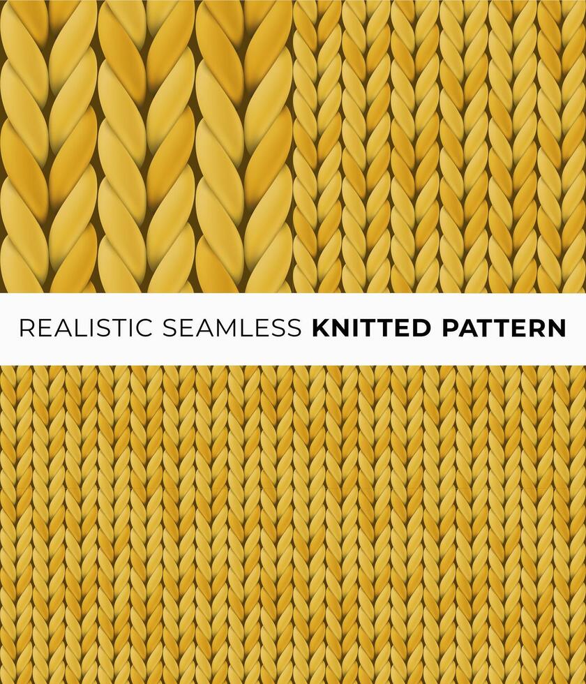 Yellow realistic merino wool fabric. Seamless detailed knitted pattern. illustration with closeup texture for wallpaper, background, web page backdrop, wrapping paper, winter design, postcard. vector