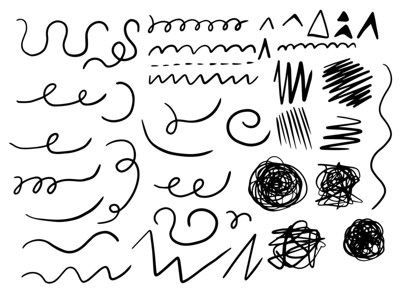 Set of doodle wavy line loop. Abstract curved scribble. Hand-drawn circle. Sketch elements. illustration vector