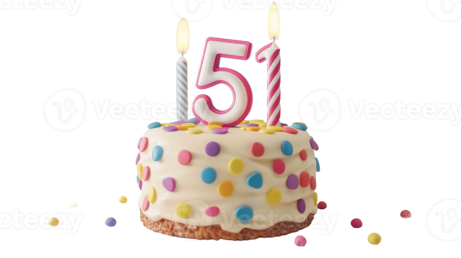 3D Cake with Number Five Candle on Transparent Background, Format png