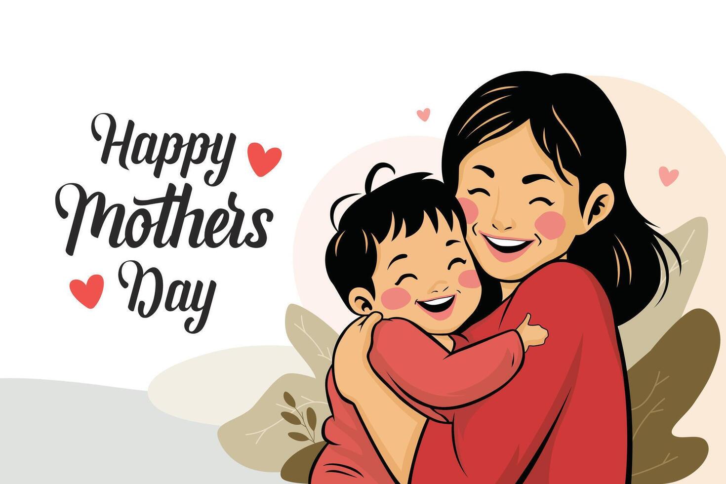 Illustration Of Mother Holding Son In Arms. Happy Mother's Day illustration. vector