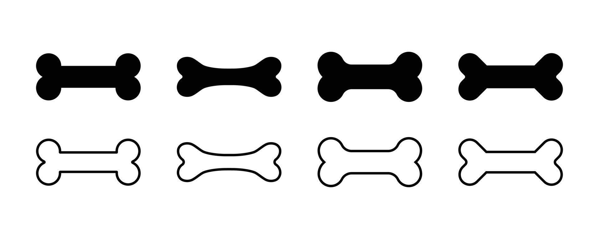 Dog Bone icon set. Bone silhouette and outline illustrations. vector