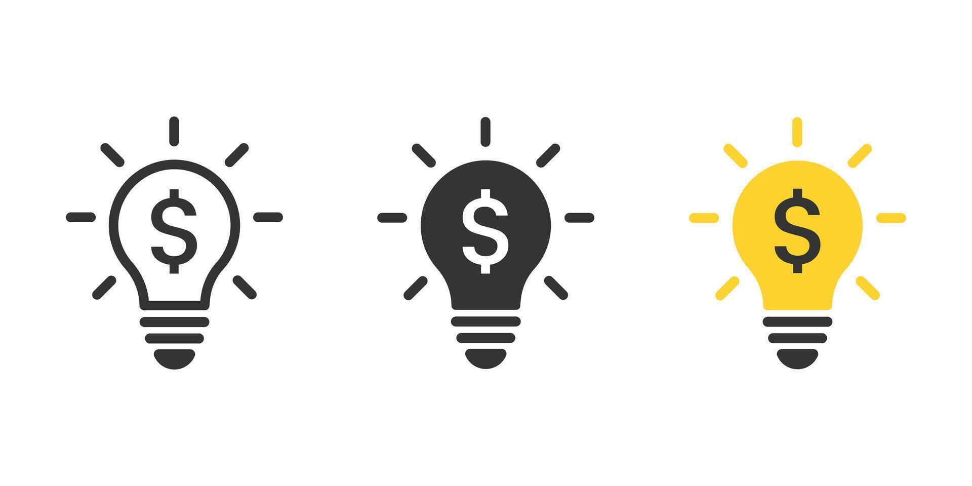 Light bulb with dollar icon set. Dollar in light bulb icons. Lamp with dollar icon. vector