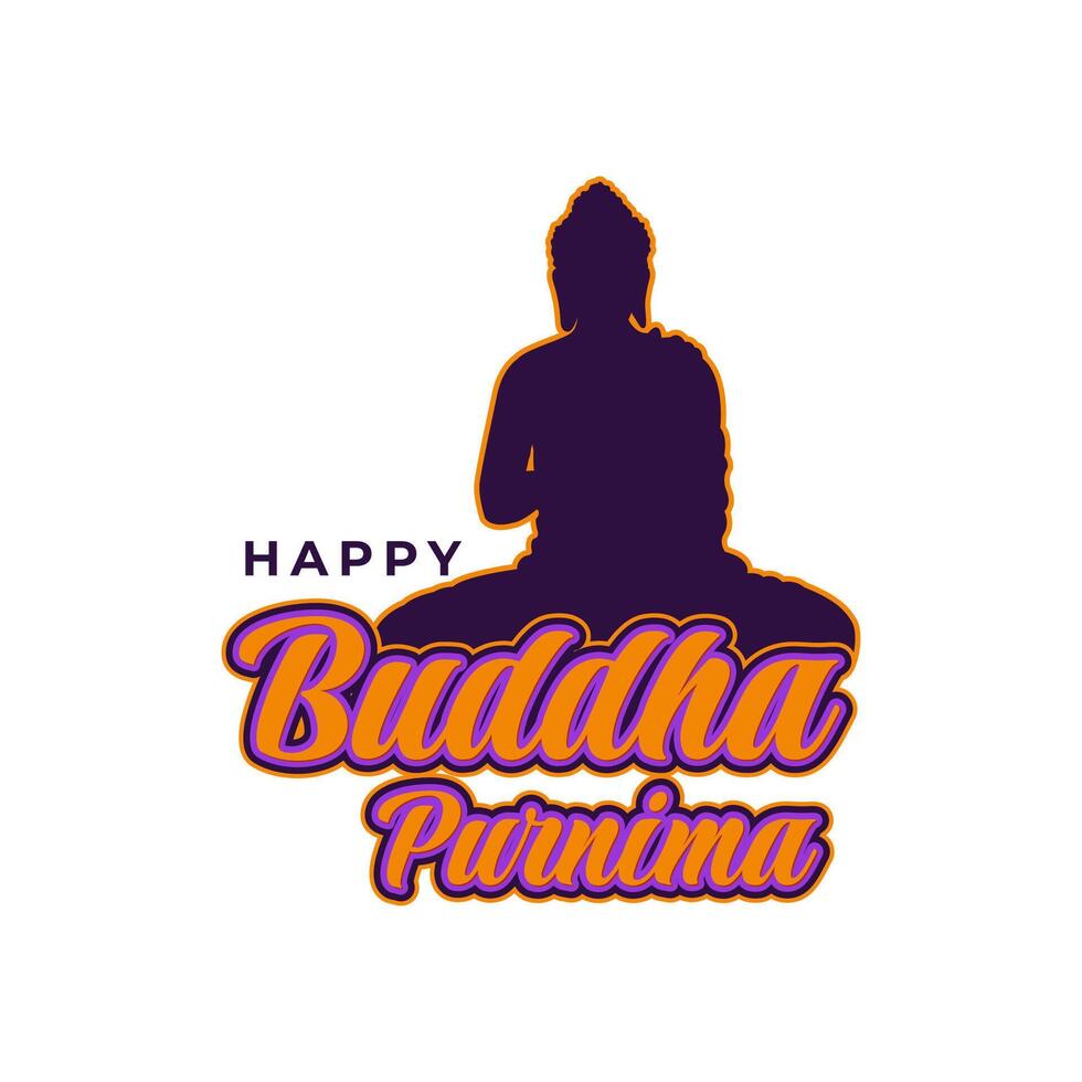 Happy Buddha Purnima With Lord Buddha Silhouette Illustration. vector