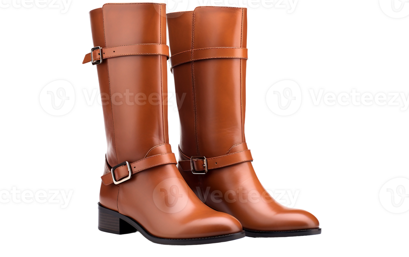 kniehoch Stiefel mit Schnalle auf transparent Hintergrund png