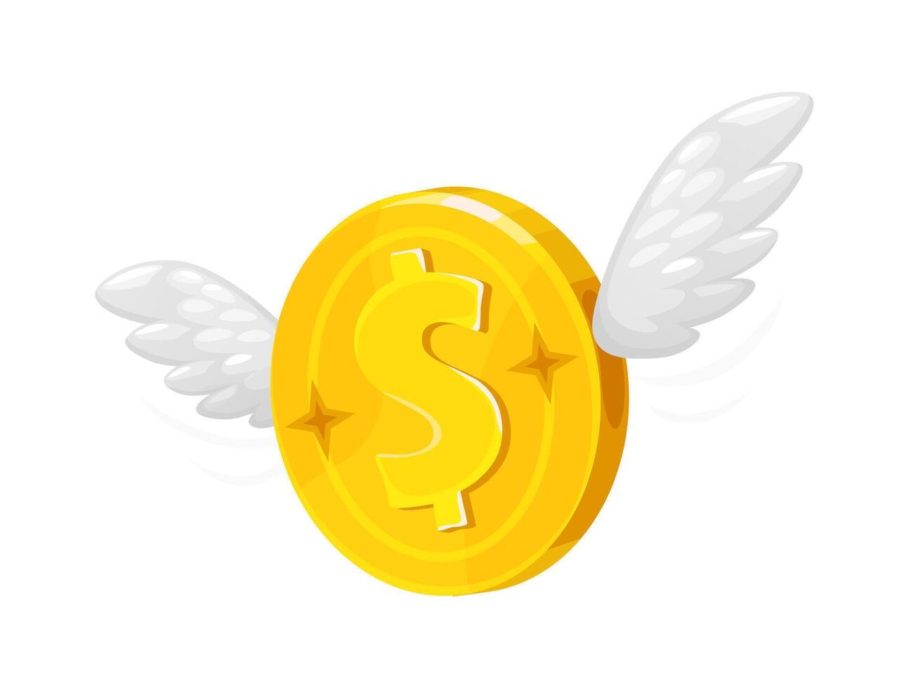 Golden coin on wings, flying dollar money 3D icon vector