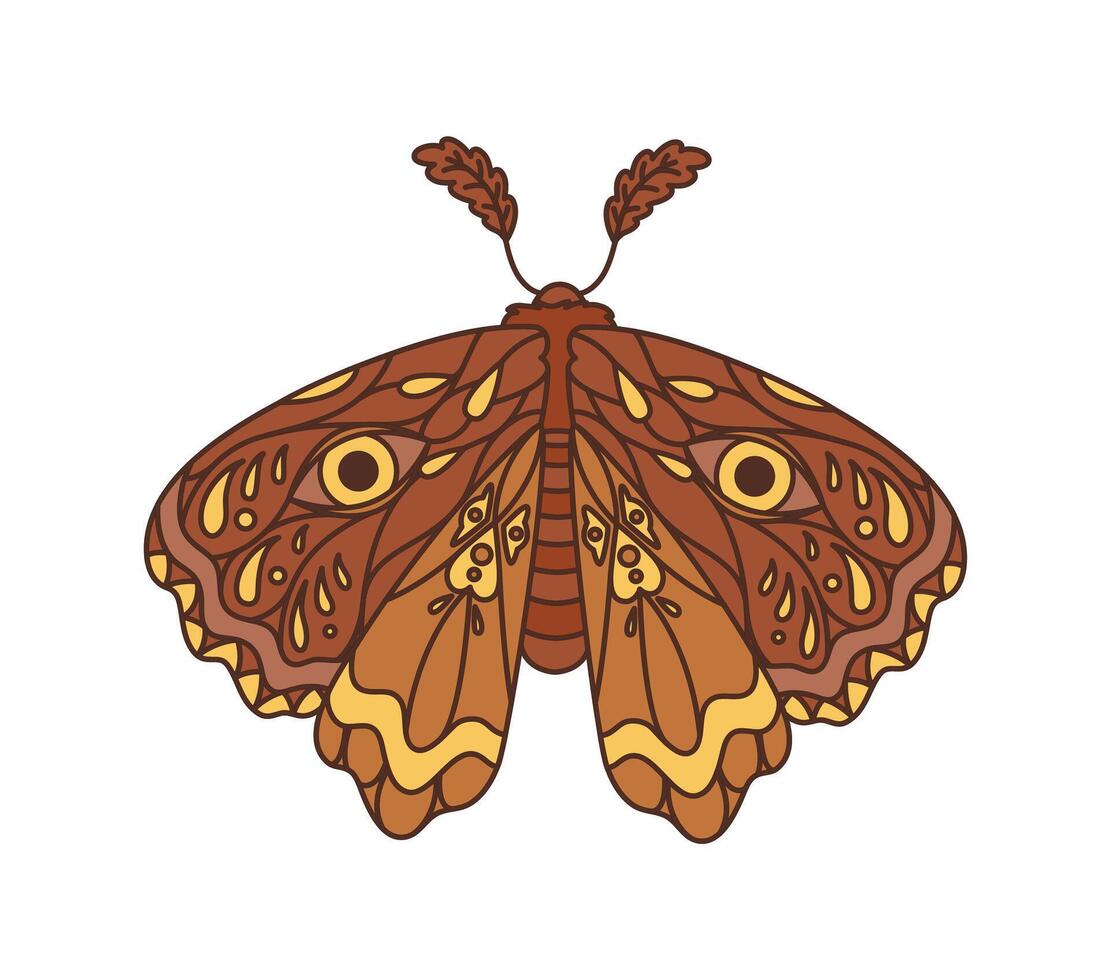 Retro groovy butterfly, 70s hippie art symbol vector