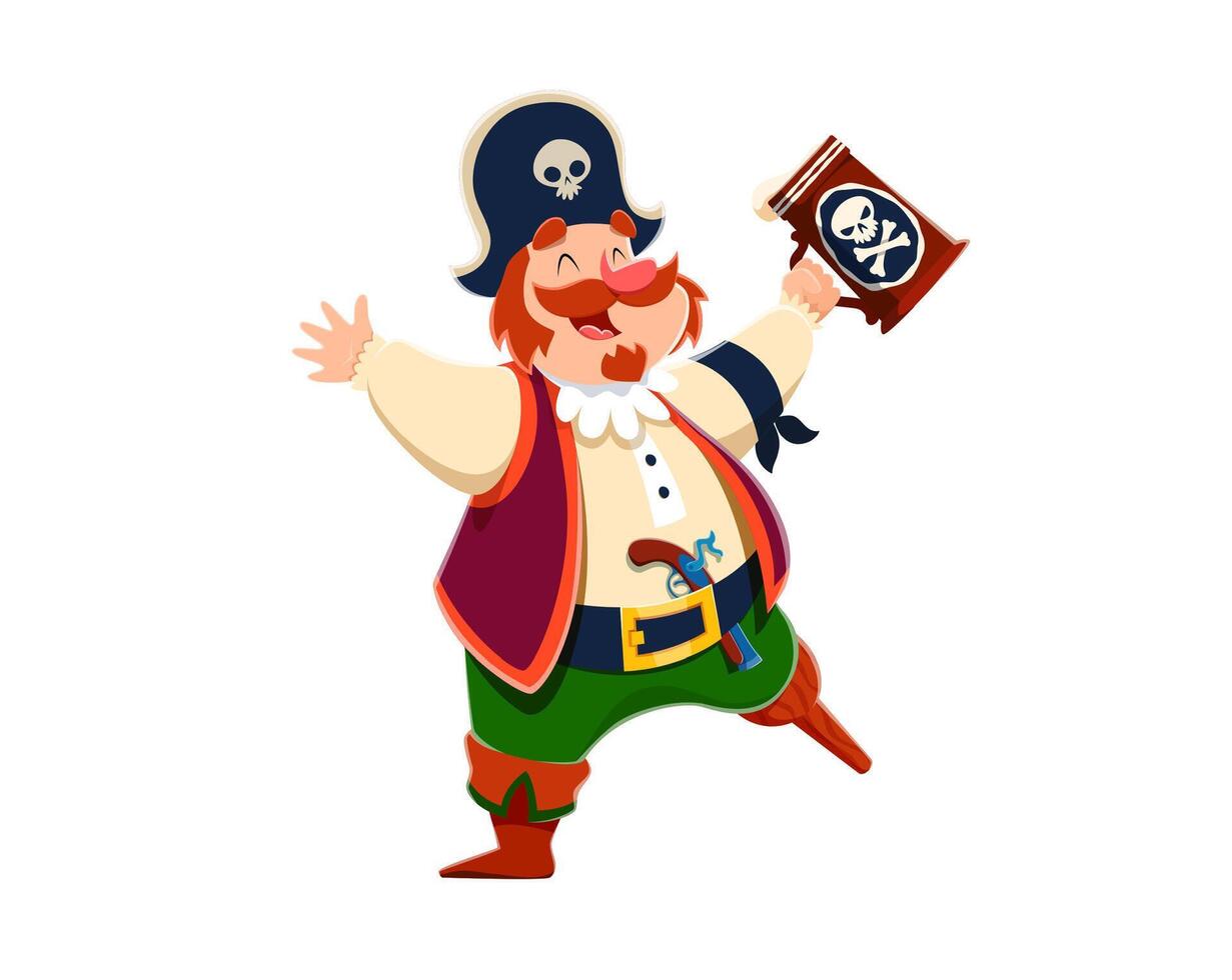 Cartoon funny pirate captain character with beer vector