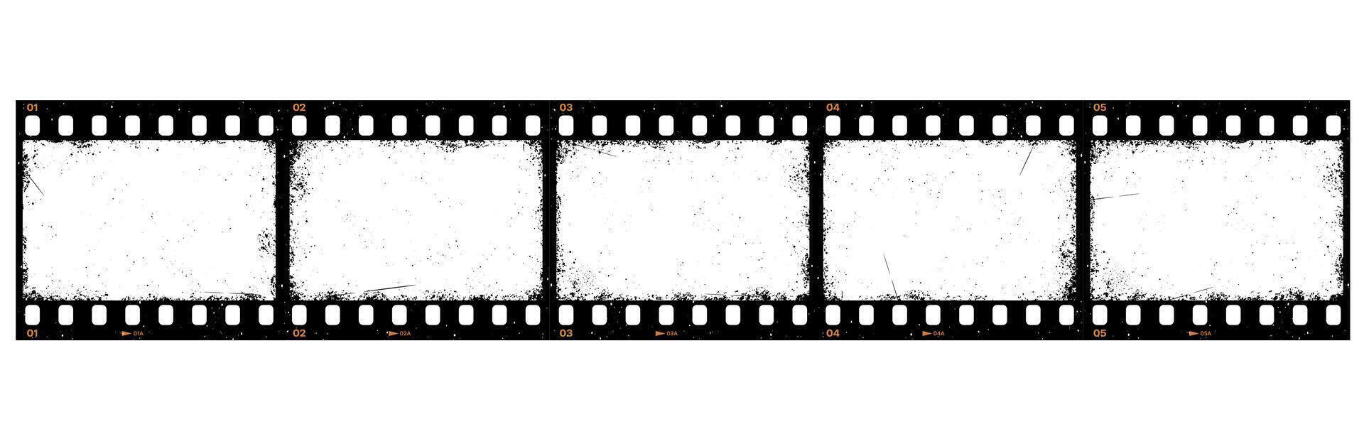 Grunge film reel strip, isolated movie filmstrip vector