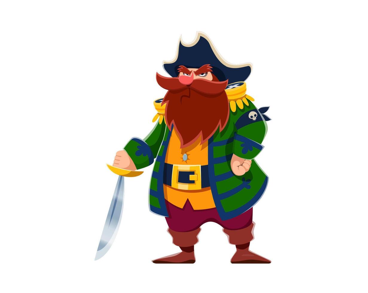 Cartoon pirate captain character, corsair seaman vector