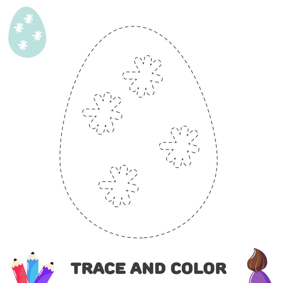 Trace and color educational worksheet for kids. Tracing eggs. Activity color pages vector