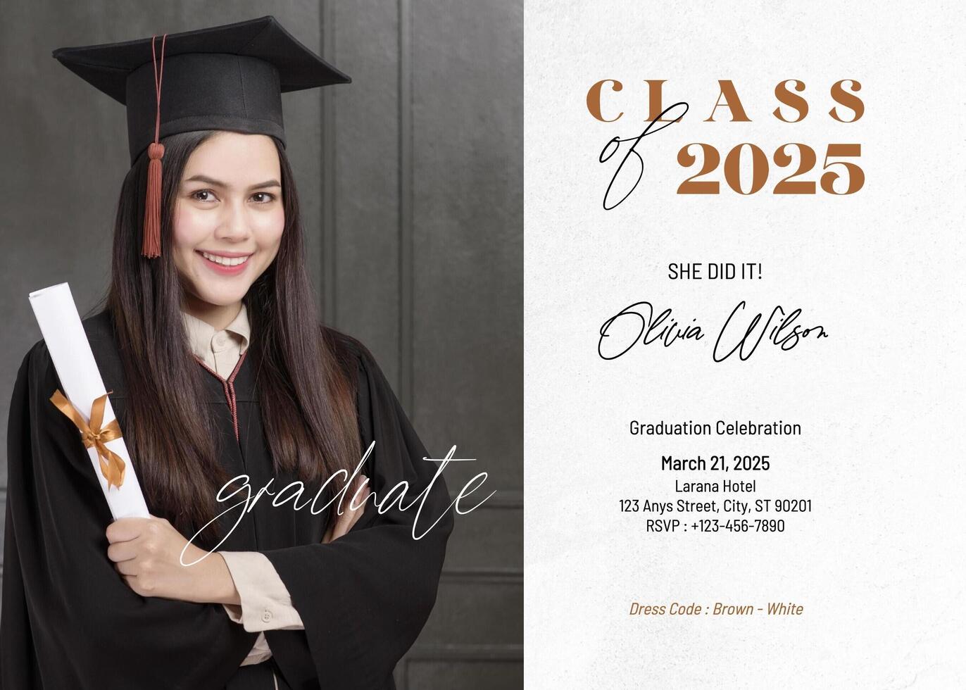 Brown Black Minimalist Graduation Greeting Card Invitation template