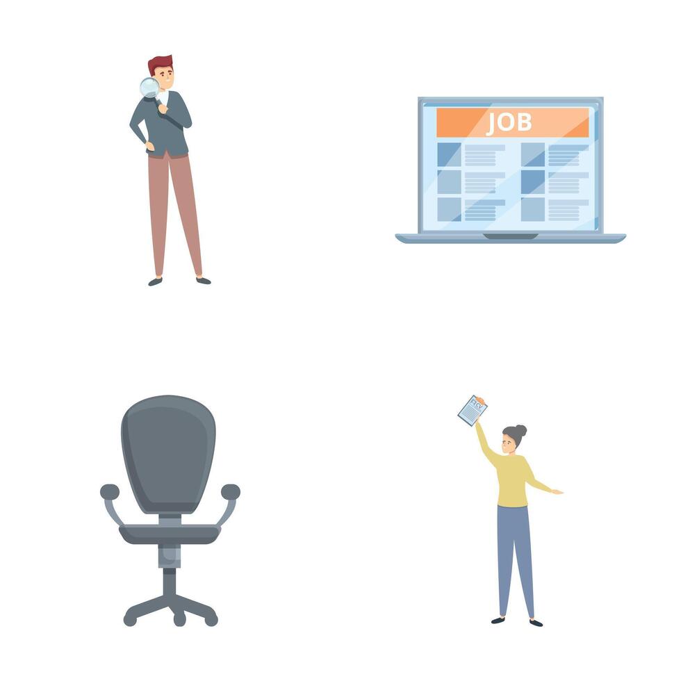 Dismissed people icons set cartoon . Fired man and woman looking for work vector