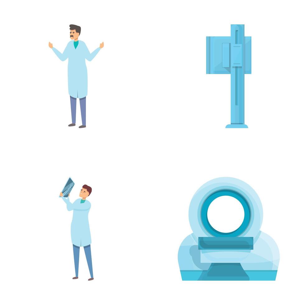 radiografía diagnóstico íconos conjunto dibujos animados . médico examinar humano cuerpo radiografía imagen vector