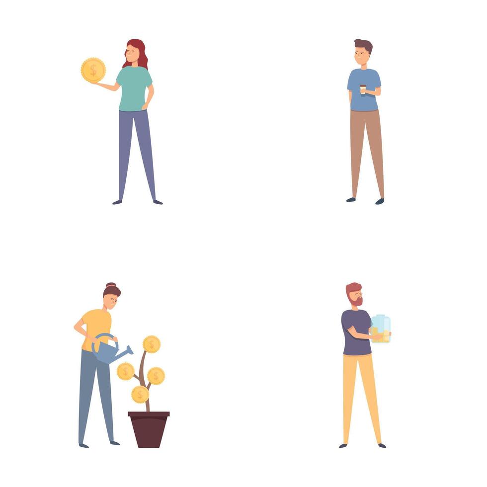 Passive income icons set cartoon . People receive dividend and payment vector