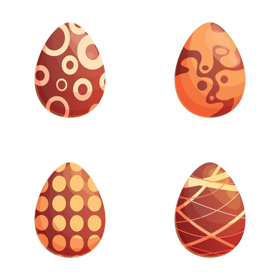 Easter egg icons set cartoon . Various decorated chocolate egg vector