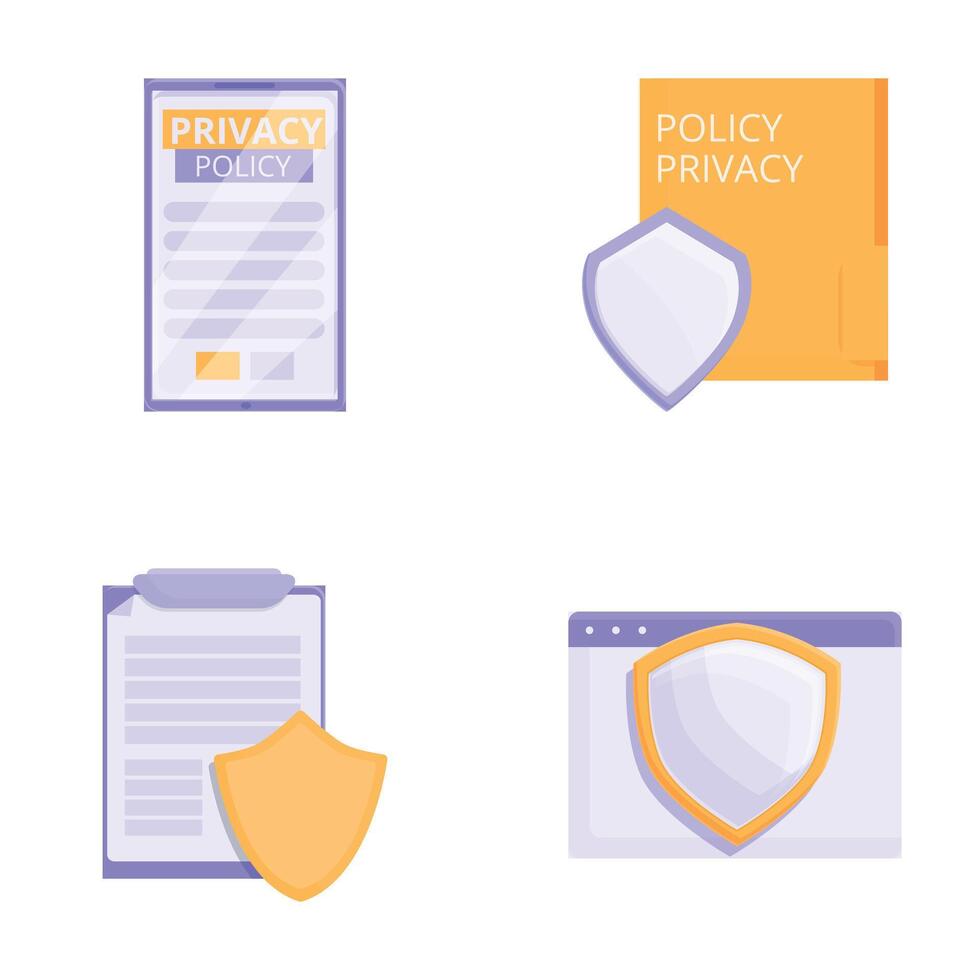 Privacy Policy icons set cartoon . Gdpr safety vector